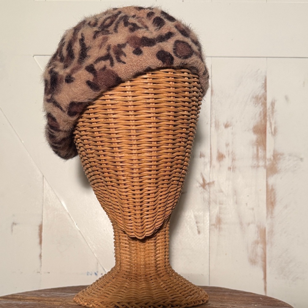 ADORA Leopard Pattern Beret - Brown and Black - Picture 2 of 9